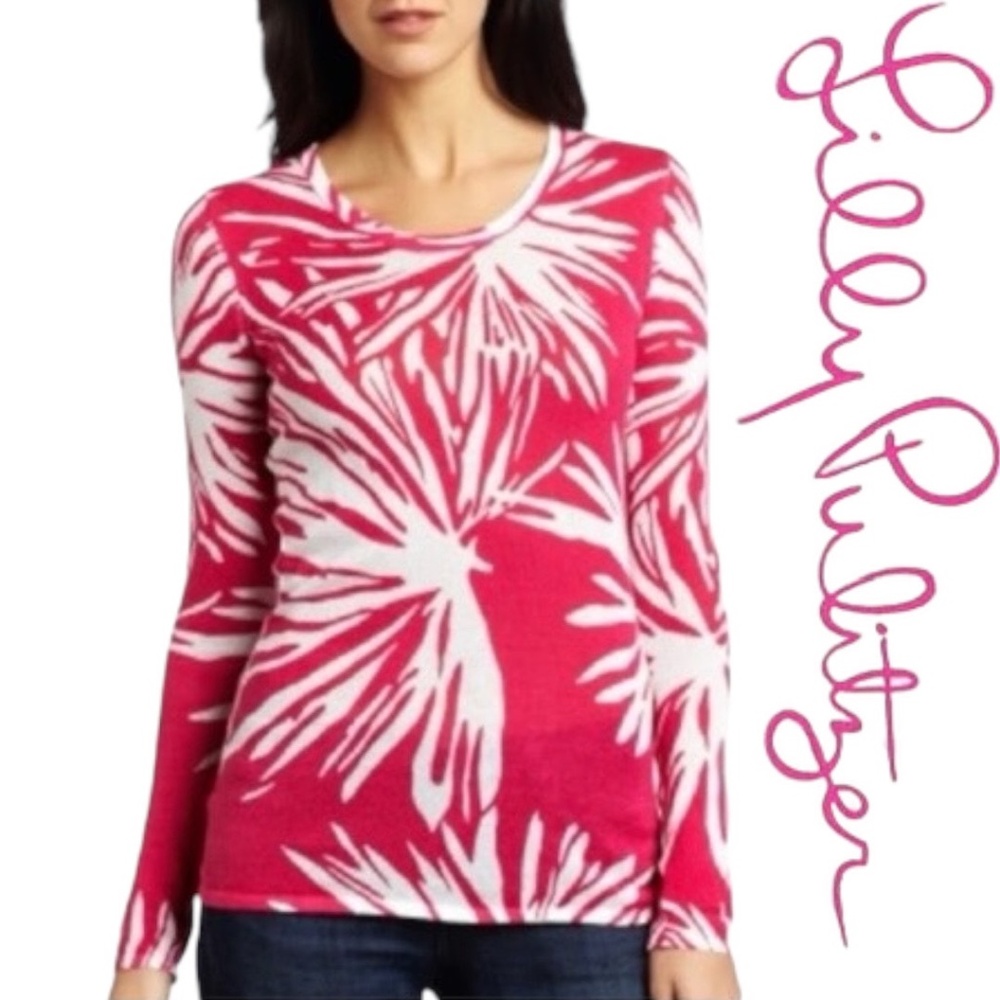 Lilly Pulitzer Pink Flowers Lightweight Sweater Top 100% Cotton Sz XS